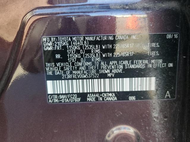 2T3RFREV0GW537522 - 2016 TOYOTA RAV4 XLE PURPLE photo 13