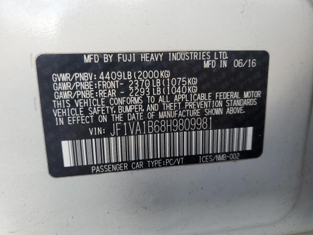JF1VA1B68H9809981 - 2017 SUBARU WRX WHITE photo 13