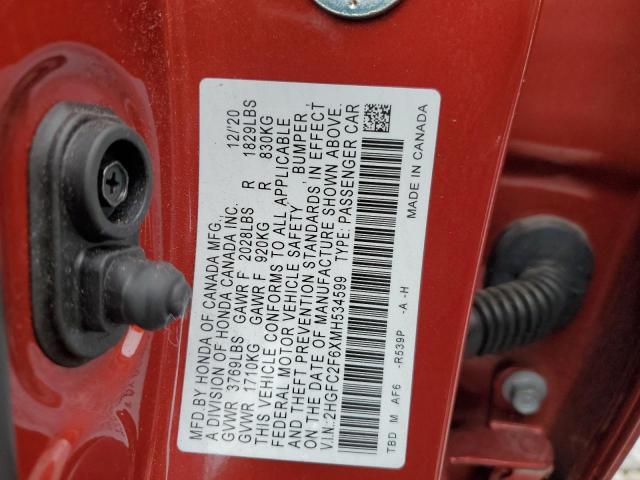 2HGFC2F6XMH534599 - 2021 HONDA CIVIC LX RED photo 13