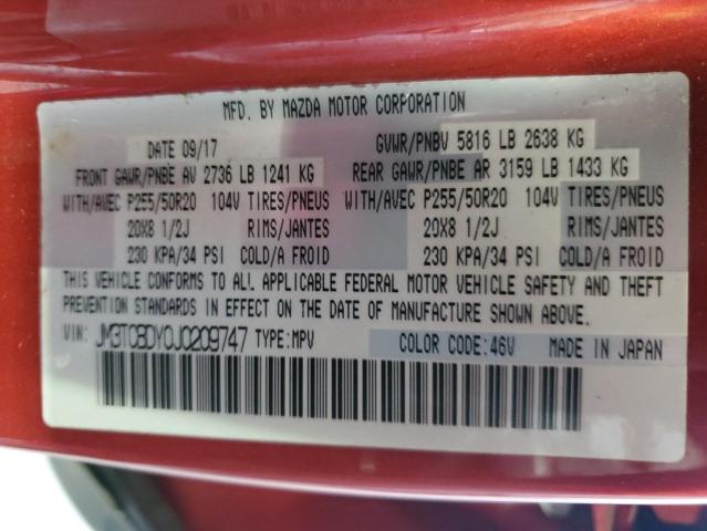 JM3TCBDY0J0209747 - 2018 MAZDA CX-9 GRAND TOURING RED photo 14