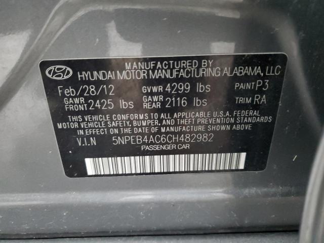 5NPEB4AC6CH482982 - 2012 HYUNDAI SONATA GLS GRAY photo 12