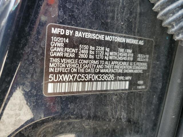 5UXWX7C53F0K33626 - 2015 BMW X3 XDRIVE35I BLACK photo 13