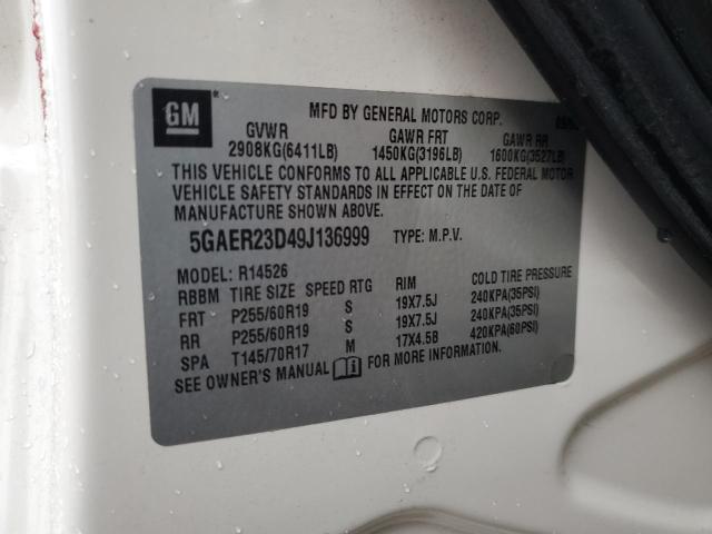 5GAER23D49J136999 - 2009 BUICK ENCLAVE CXL WHITE photo 12