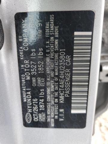 KMHCT4AE4HU235801 - 2017 HYUNDAI ACCENT SE SILVER photo 12