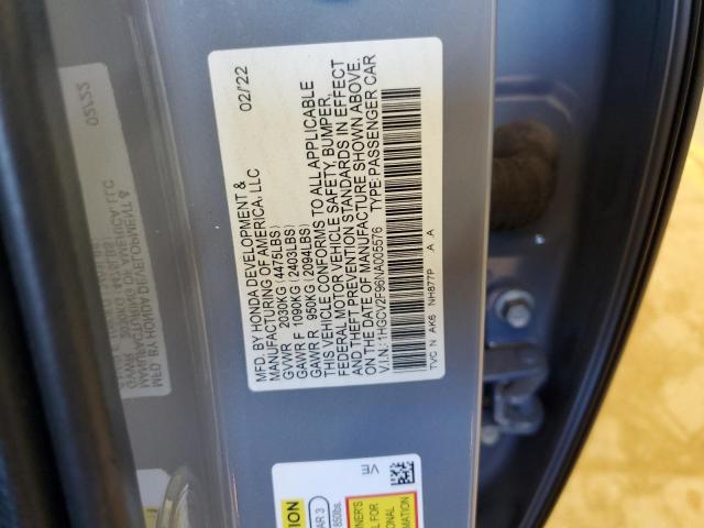 1HGCV2F96NA005576 - 2022 HONDA ACCORD TOURING Gri fotoğraf 12