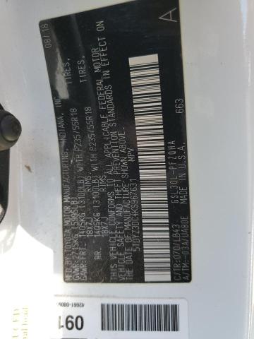 5TDYZ3DC4KS967631 - 2019 TOYOTA SIENNA XLE Սպիտակ լուսանկար 14