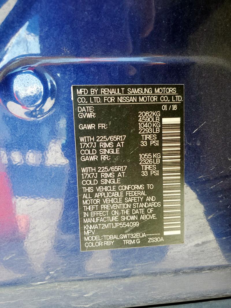 KNMAT2MT1JP554099 - 2018 NISSAN ROGUE S Синій фото 13