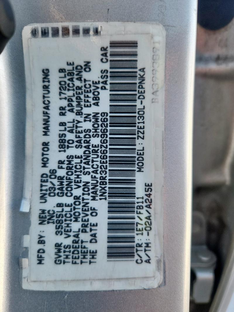 1NXBR32E66Z696269 - 2006 TOYOTA COROLLA CE Plata foto 12