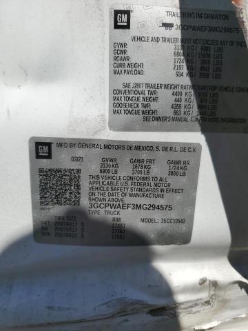 3GCPWAEF3MG294575 - 2021 CHEVROLET SILVERADO C1500 白色 照片 12