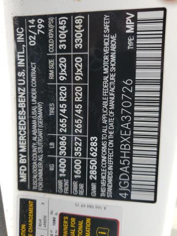 4JGDA5HBXEA370726 - 2014 MERCEDES-BENZ ML 350 4MATIC WHITE photo 13