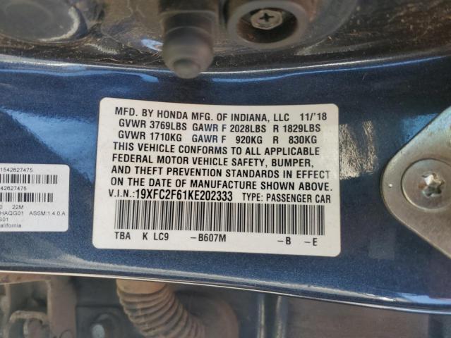 19XFC2F61KE202333 - 2019 HONDA CIVIC LX გრაფიტი ფოტო 12