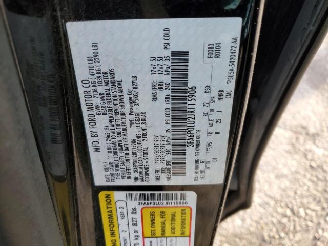 3FA6P0LU2JR115906 - 2018 FORD FUSION SE HYBRID BLACK photo 12