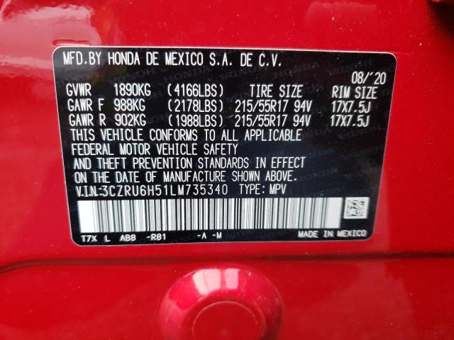 3CZRU6H51LM735340 - 2020 HONDA HR-V EX RED photo 13