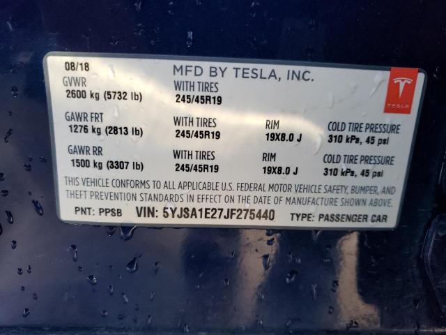 5YJSA1E27JF275440 - 2018 TESLA MODEL S Կապույտ լուսանկար 12