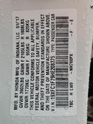 19XFC1F79HE208375 - 2017 HONDA CIVIC EXL Ağ foto 13