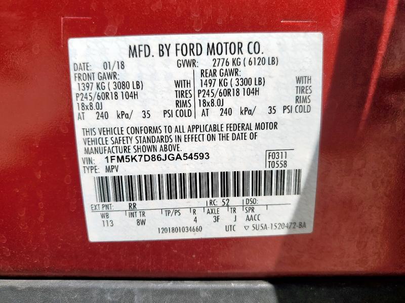 1FM5K7D86JGA54593 - 2018 FORD EXPLORER XLT Bordeaux photo 14