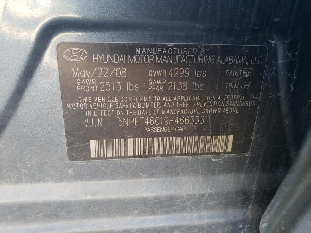 5NPET46C19H466333 - 2009 HYUNDAI SONATA GLS GRAY photo 12