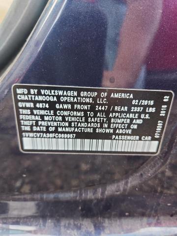 1VWCV7A36FC069957 - 2015 VOLKSWAGEN PASSAT SEL ლურჯი ფოტო 12