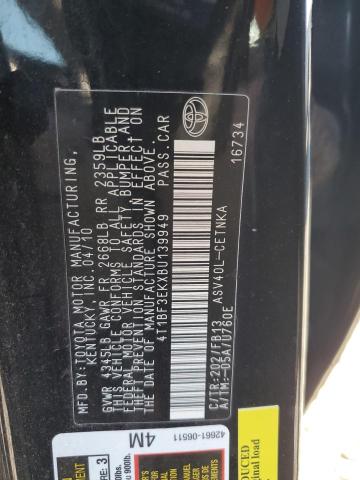 4T1BF3EKXBU139949 - 2011 TOYOTA CAMRY BASE BLACK photo 12