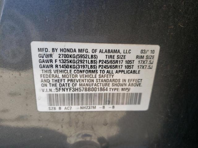 5FNYF3H57BB001864 - 2011 HONDA PILOT EXL GRAY photo 13