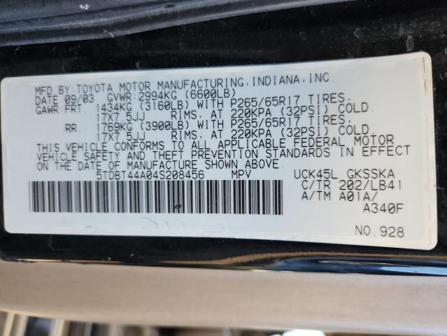 5TDBT44A04S208456 - 2004 TOYOTA SEQUOIA SR5 黑色 照片 13