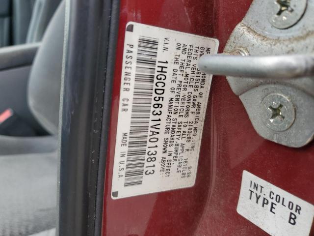 1HGCD5631VA013813 - 1997 HONDA ACCORD LX RED photo 12