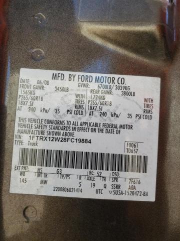 1FTRX12W28FC19884 - 2008 FORD F150 GRAY photo 12