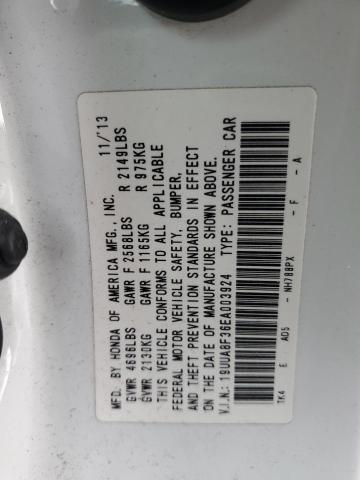 19UUA8F36EA003924 - 2014 ACURA TL SE WHITE photo 12