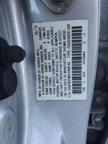 2HGFB2F86CH568140 - 2012 HONDA CIVIC EX SILVER photo 12