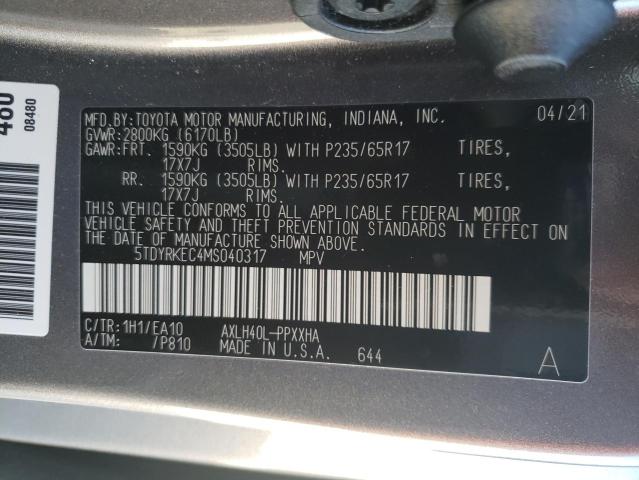 5TDYRKEC4MS040317 - 2021 TOYOTA SIENNA XLE GRAY photo 13