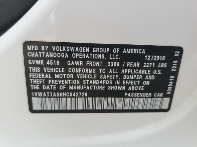 1VWAT7A36HC042726 - 2017 VOLKSWAGEN PASSAT S WHITE photo 12