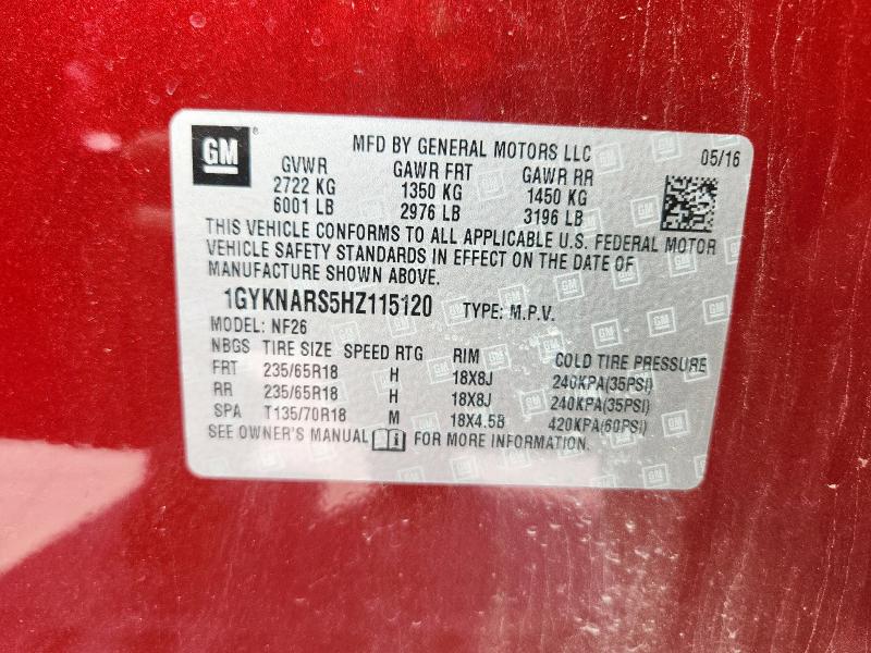 1GYKNARS5HZ115120 - 2017 CADILLAC XT5 წითელი ფოტო 13