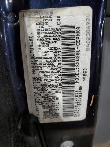 4T1BG22K7VU062747 - 2007 TOYOTA CAMRY CE BLUE photo 12