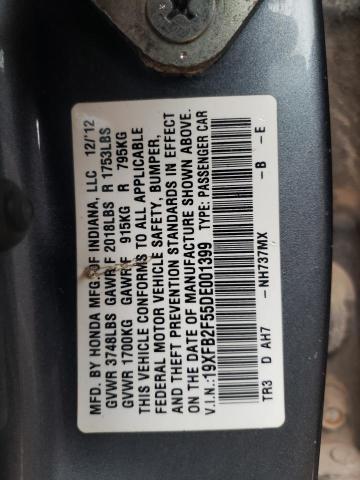 19XFB2F55DE001399 - 2013 HONDA CIVIC LX GRAY photo 12
