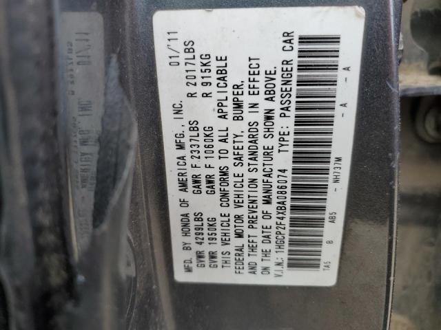 1HGCP2F4XBA086074 - 2011 HONDA ACCORD LXP GRAY photo 13