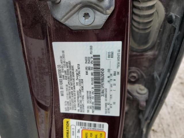 3LN6L5F97HR630450 - 2017 LINCOLN MKZ RESERVE ბურგუნდია ფოტო 12