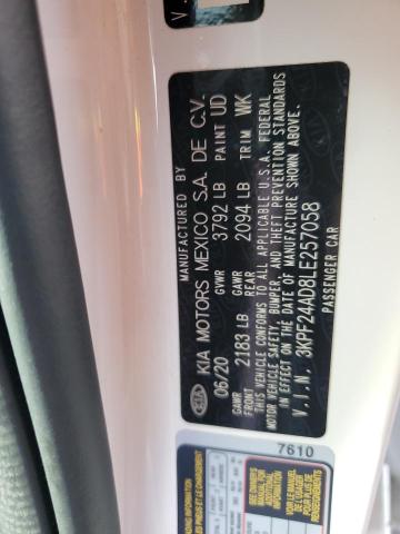 3KPF24AD8LE257058 - 2020 KIA FORTE FE WHITE photo 12