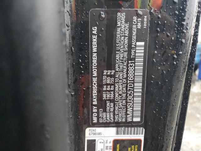WMWSU3C57DT688831 - 2013 MINI COOPER BLACK photo 12