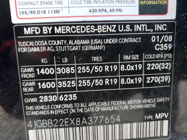 4JGBB22EX8A377654 - 2008 MERCEDES-BENZ ML 320 CDI BLACK photo 12