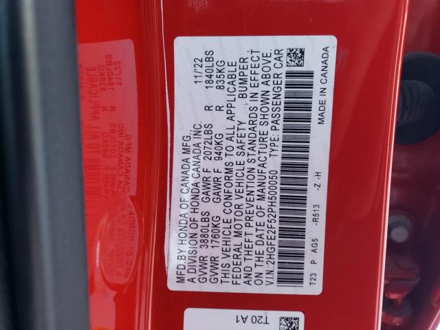 2HGFE2F52PH500050 - 2023 HONDA CIVIC SPORT RED photo 13