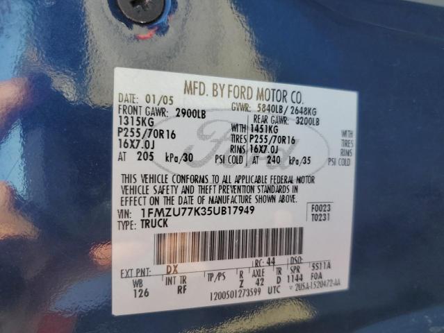 1FMZU77K35UB17949 - 2005 FORD EXPLORER S BLUE photo 12