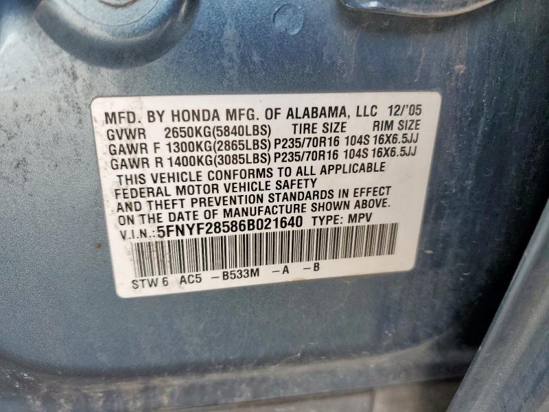 5FNYF28586B021640 - 2006 HONDA PILOT EX GREEN photo 13