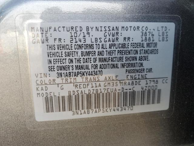 3N1AB7AP5KY443470 - 2019 NISSAN SENTRA S SILVER photo 13