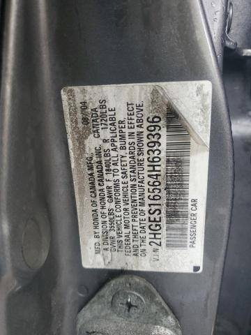 2HGES16564H639396 - 2004 HONDA CIVIC LX GRAY photo 12