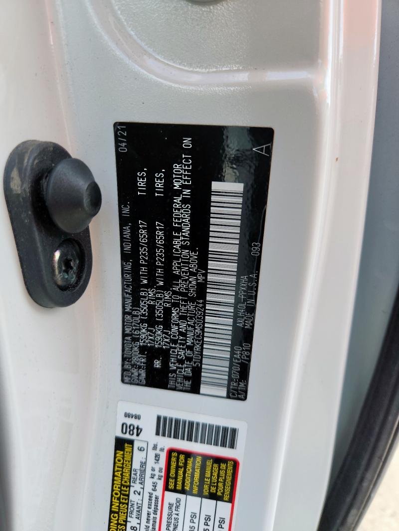 5TDYRKEC9MS039244 - 2021 TOYOTA SIENNA XLE 白色 照片 12