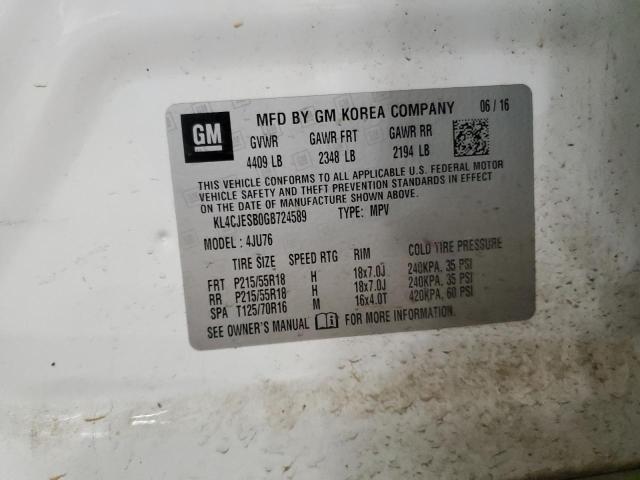 KL4CJESB0GB724589 - 2016 BUICK ENCORE WHITE photo 13