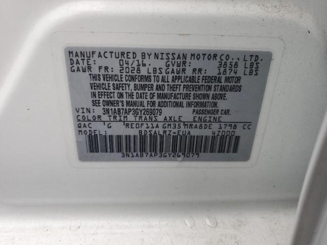 3N1AB7AP3GY269079 - 2016 NISSAN SENTRA S WHITE photo 13