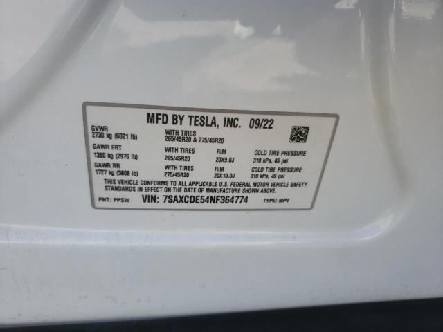 7SAXCDE54NF364774 - 2022 TESLA MODEL X თეთრი ფოტო 14