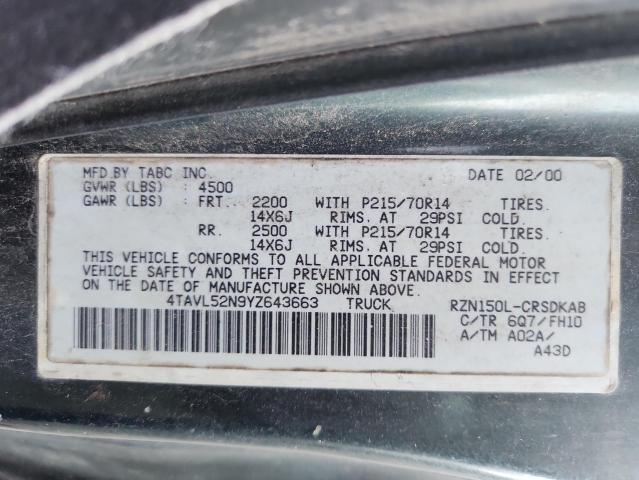 4TAVL52N9YZ643663 - 2000 TOYOTA TACOMA XTRACAB 绿色 照片 12