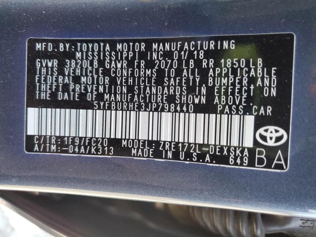 5YFBURHE3JP798440 - 2018 TOYOTA COROLLA L 石墨色 照片 12